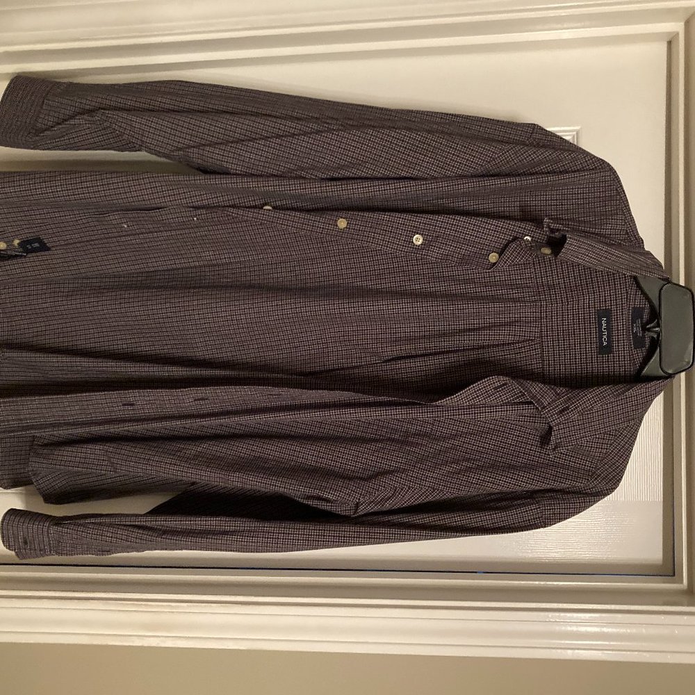 Nautica Men's Black & Green Plaid Dress Shirt (Buttondown) XXL